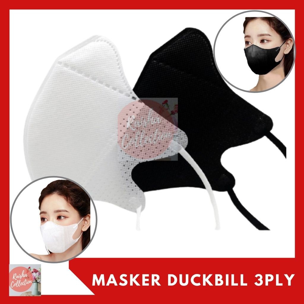 RC Masker Duckbill 3ply Dewasa Hitam / Putih Face Mask Earloop ISI 50PCS