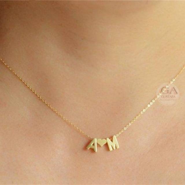Perhiasan Accesories Kalung Rantai Titanium Liontin Lapis Emas Custom Inisial Huruf 3D Korean Wanita