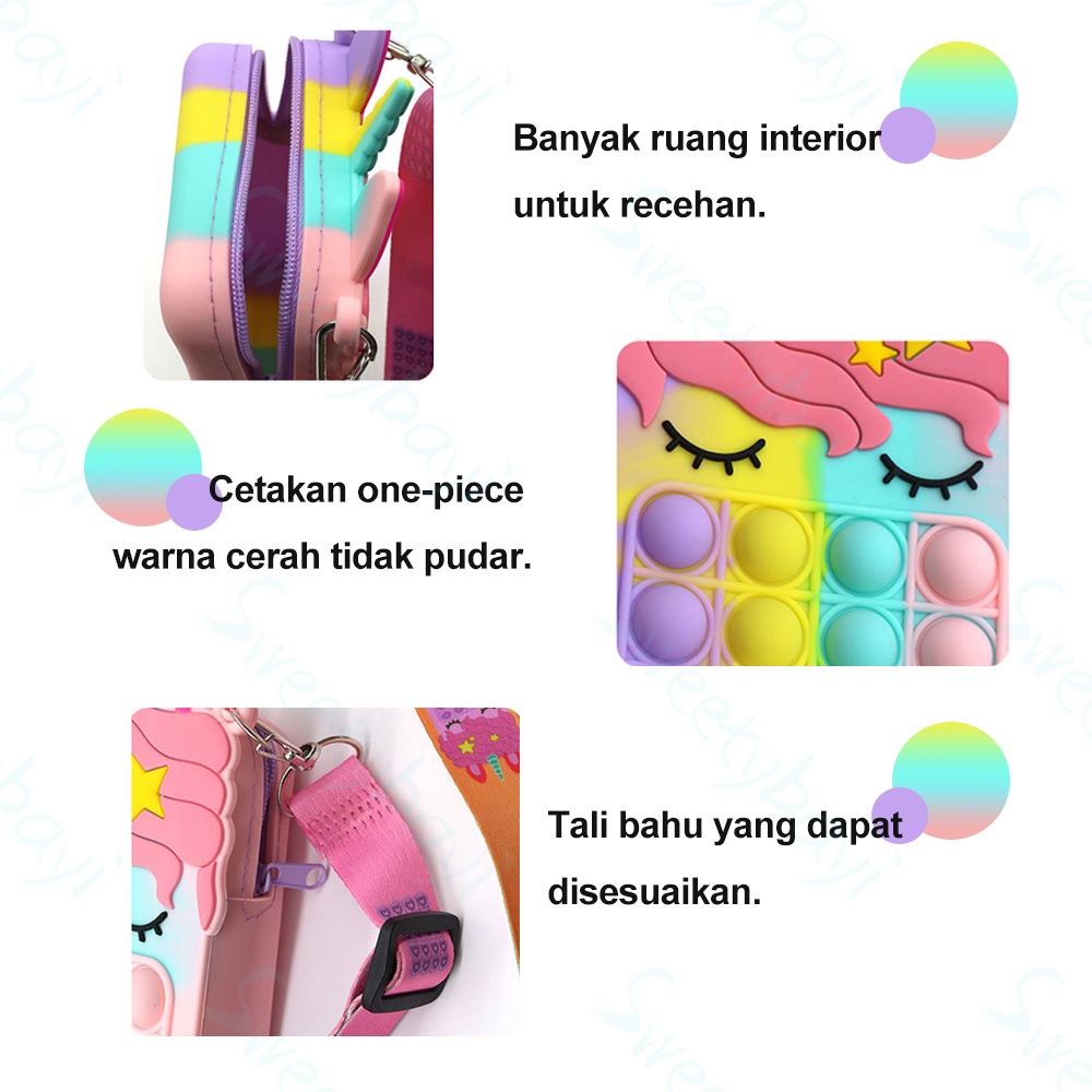 SweetyBayi Tas anak pop it lucu Dompet import Tas slempang anak perempuan Karakter Pop it jelly