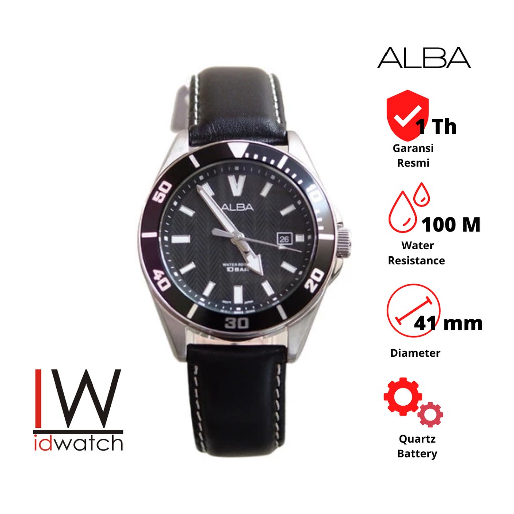 Alba Man AG8J43X1 Jam Tangan Pria Original Cowok AG8J43 Laki Strap Kulit Leather Klasik