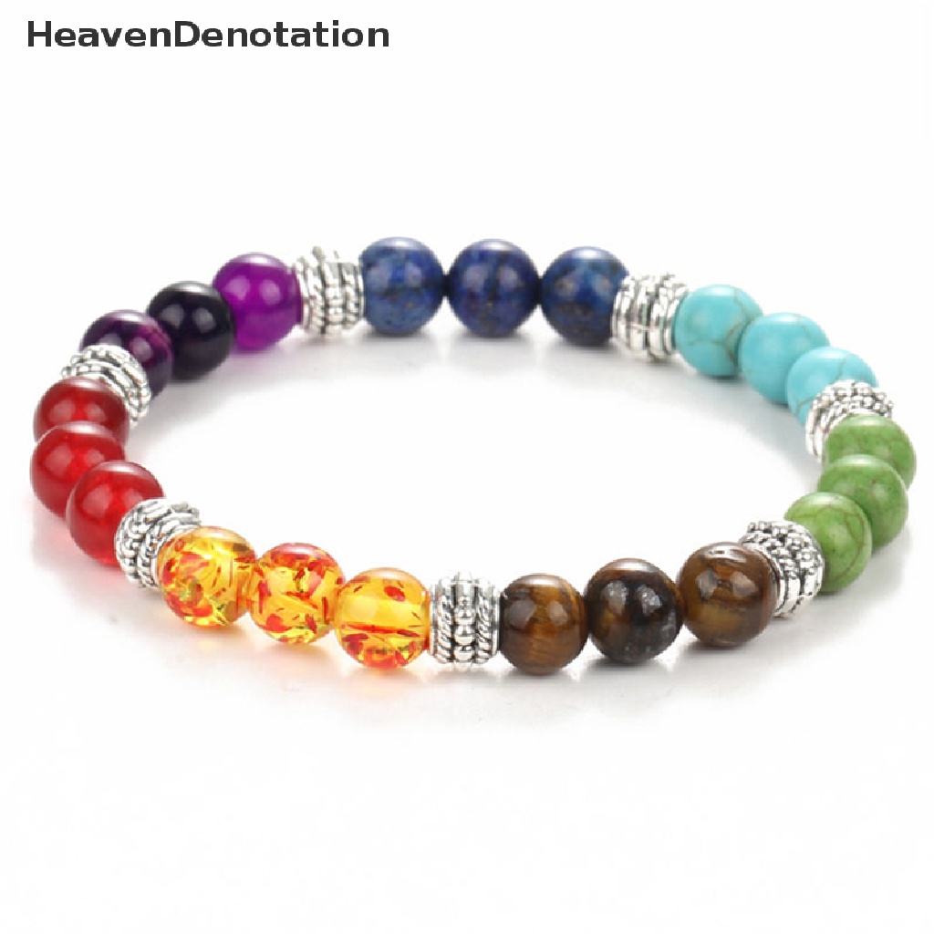 1pc Gelang Manik-Manik Batu Permata 7 Chakra Lava Rock Reiki Untuk Wanita