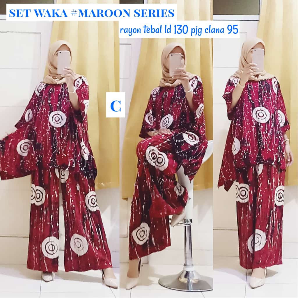 Set Kulot waka sibori marun aisyah mat rayon super