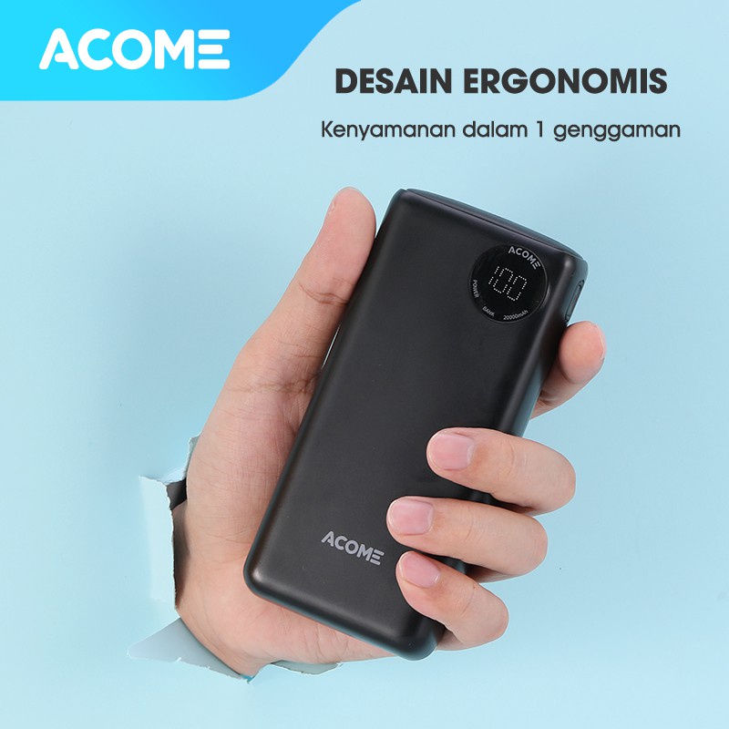 ACOME POWERBANK 20000mAh FAST CHARGING LED DISPLAY DUAL INPUT &amp; OUTPUT GARANSI RESMI 18 BULAN AP202