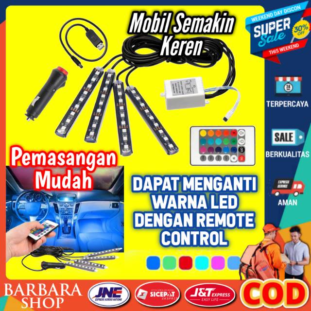 Lampu LED Mobil Kolong Dasboard Mobil Truk Remote Lampu Aksesoris interior Mobil Rgb Warna Warni