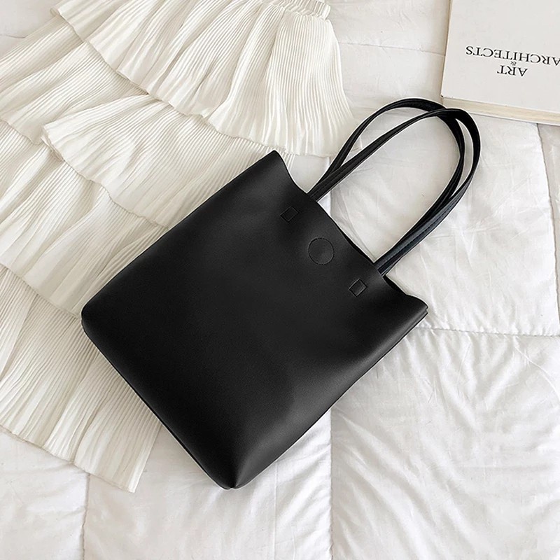 TUGUFAMILY - BISA COD - TOTEBAG POLOS KULIT SINTETIS UK. 32X28 CM WARNA HITAM, ABU, COKLAT, KREM | TOTEBAG KERJA, KULIAH, SEKOLAH, TRAVELING | TOTEBAG POLOS LUCU DAN UNIK IMPORT