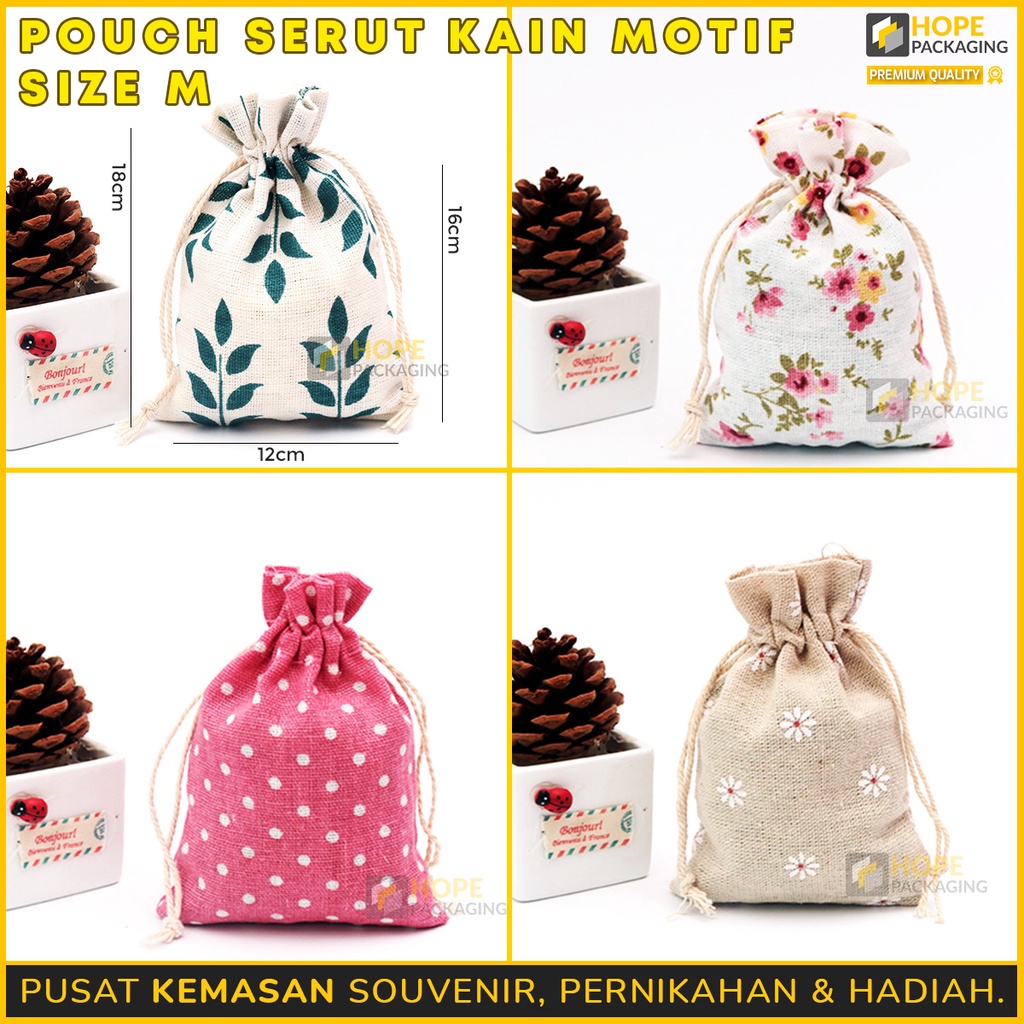 [5 Pcs] Tas Pouch Serut Katun Motif Bahan Kain Goni untuk Permen / Hadiah /untuk souvenir alat set makan