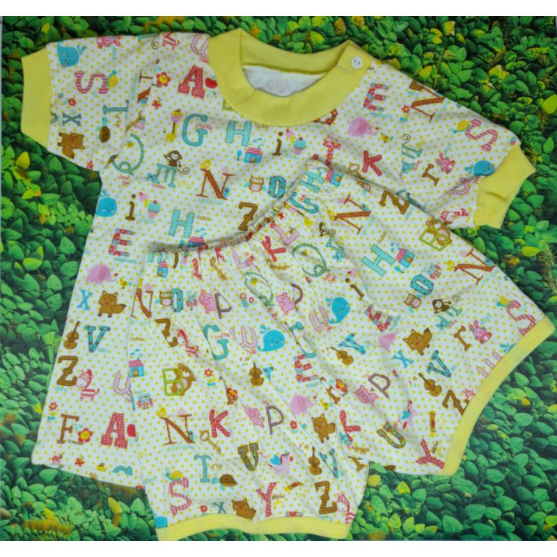 Stelan Baju Bayi Lengan Pendek Motif Kancing Samping+Celana Pendek no.20-24