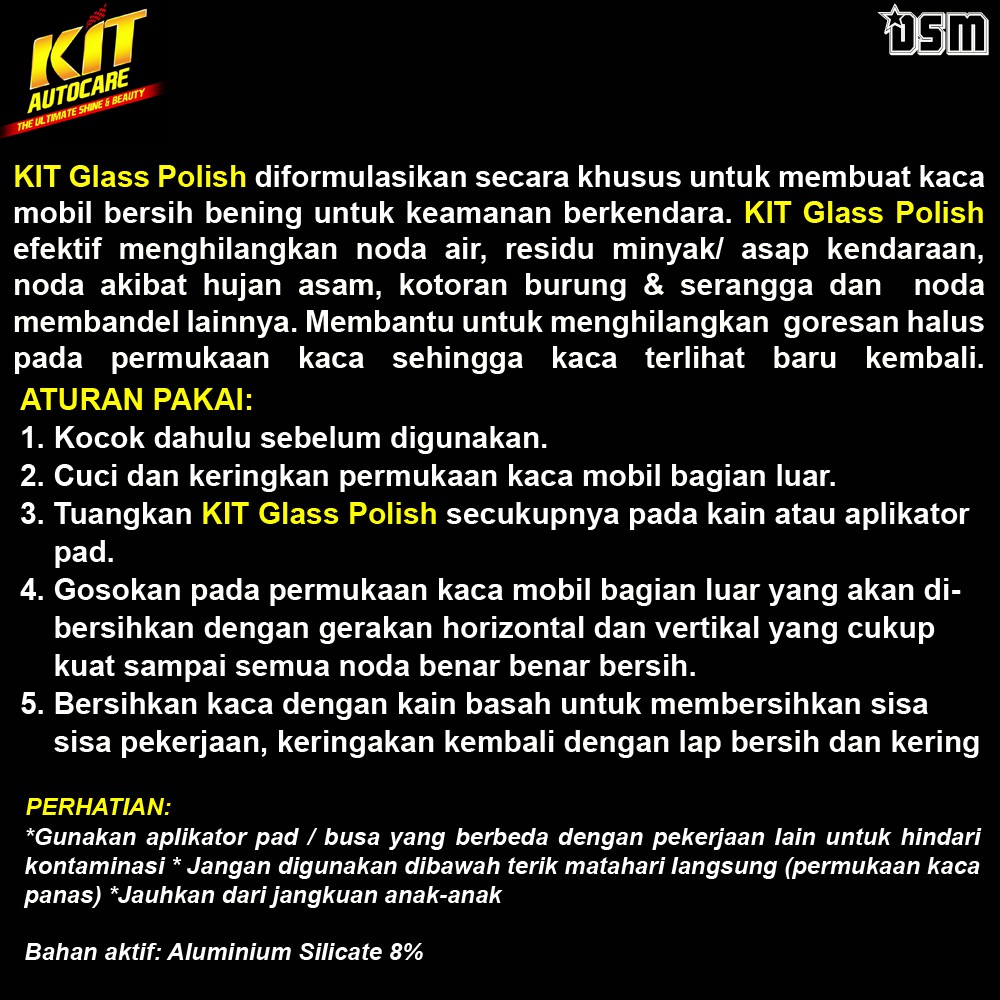 KIT Glass Polish - 170 ml / Penghilang Water Spot / Pembersih Kaca Mobil / Poles Kaca DSM