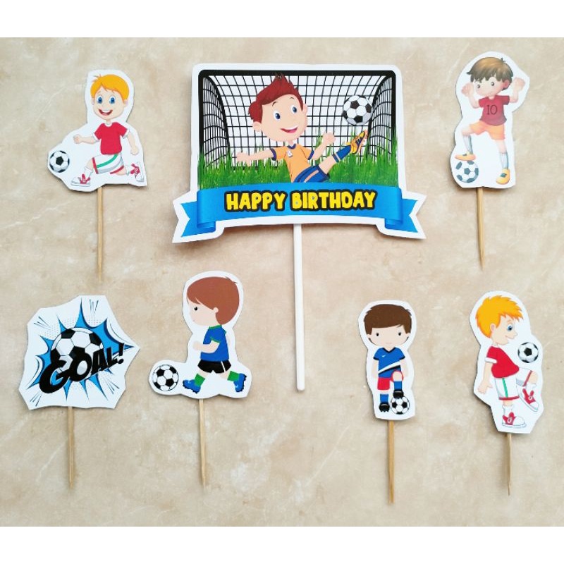 topper toper hiasan tusukan kue cake nasi tumpeng ulang tahun happy birthday karakter sepakbola foot