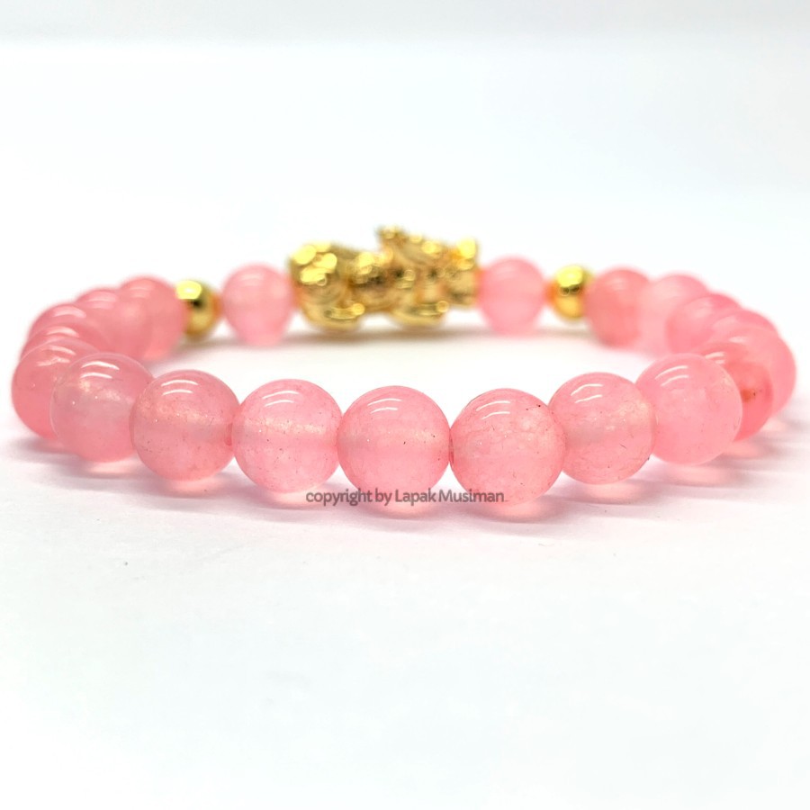 [Bayar di Tempat] Gelang Batu Rose Quartz Asli Natural Kombinasi Pixiu