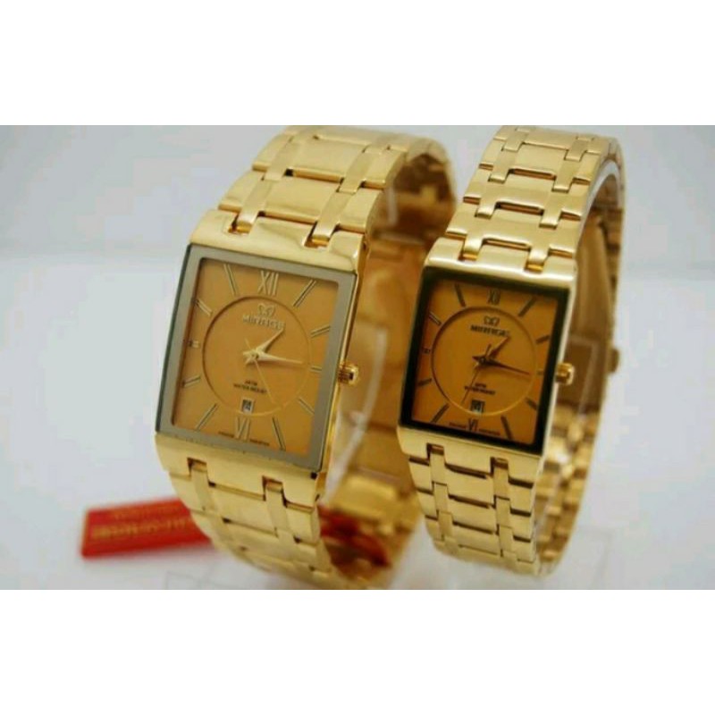 jam tangan couple~JAM TANGAN MIRAGE M7908-Lsegi gold~ORIGINAL WATER RESISTANT~TGL~STAINLESS