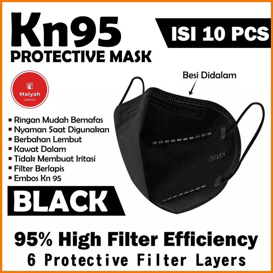 Masker Earloop Kn95 Kn 95 5 Ply 5Ply N95 N Cantol Hitam Black isi 10 pcs maker ORI ORIGINAL