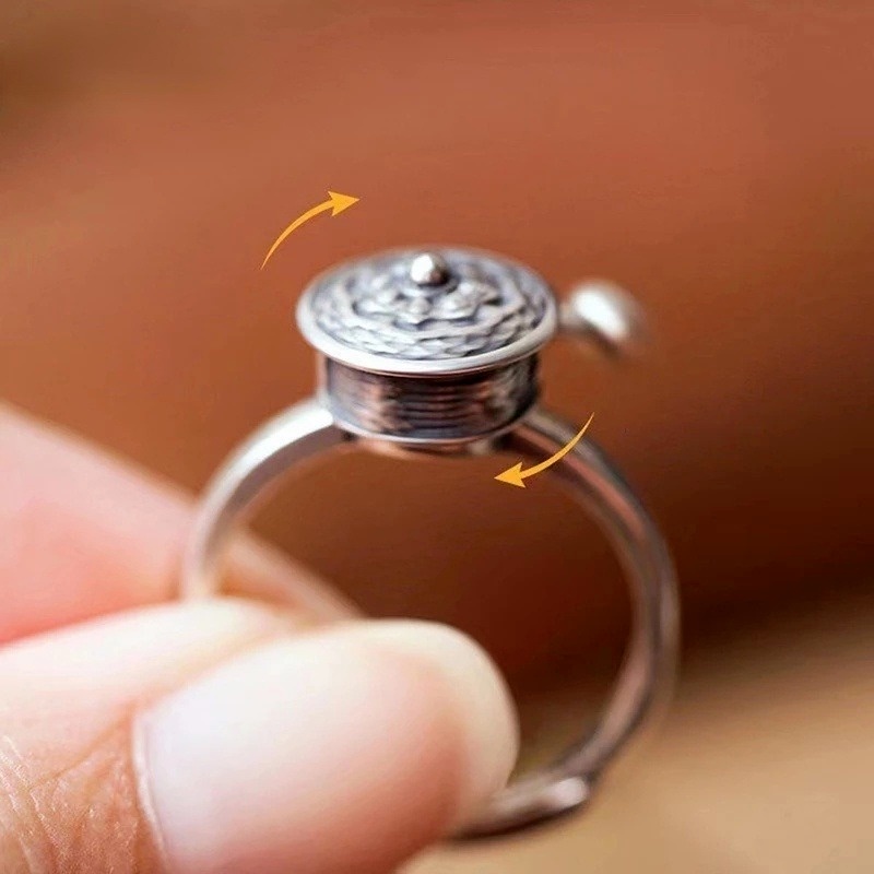 1 Pc Cincin Model Terbuka Dapat Disesuaikan Desain Mantra Teratai Gaya Retro Untuk Pria Dan Wanita