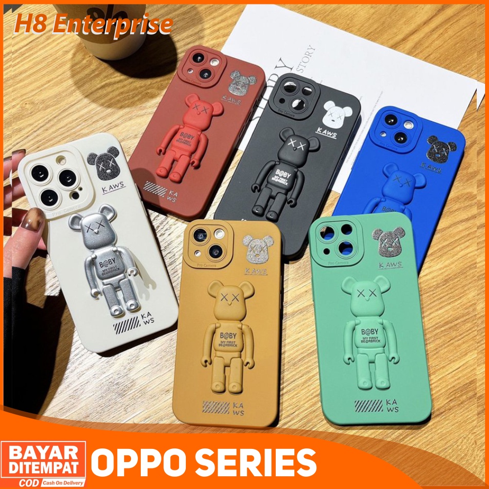 Casing Oppo A5S A5 2020 A7 A9 2020 A11K A12 A15 A15S A16 A16S A54 4G F9 Case Kaws Pro Camera With Stand Bracket Doll 3D Cam Protection