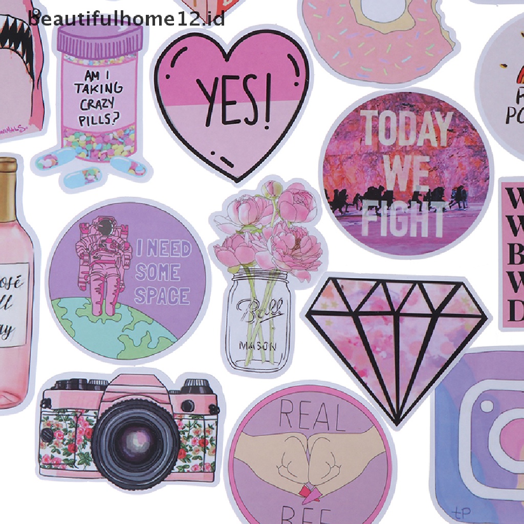 【beautifulhome12.id】 53Pcs Kawaii pink fun stickers luggage scrapbook suitcase laptop car stickers .