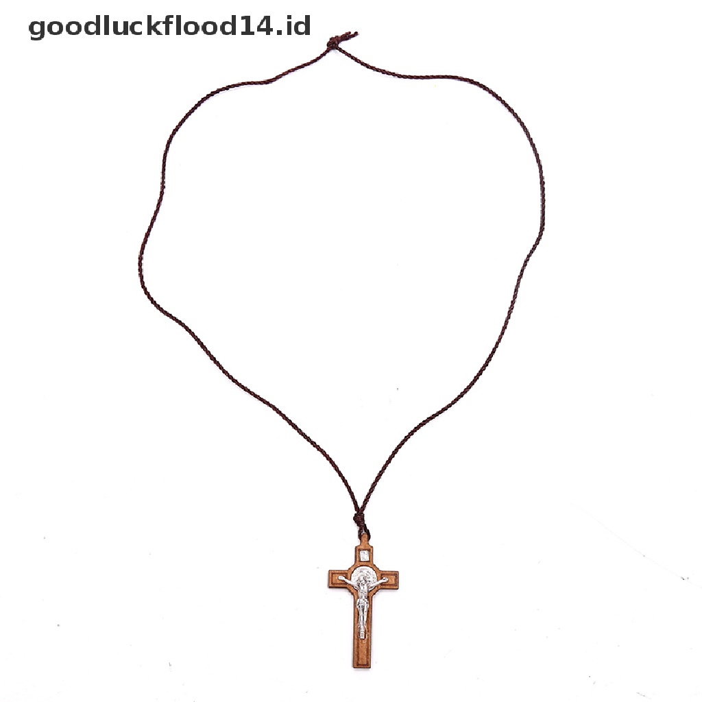 [OOID] Retro Jesus Cross Necklace Wood Metal Pendant Jewelry Charm Necklace Gift ID