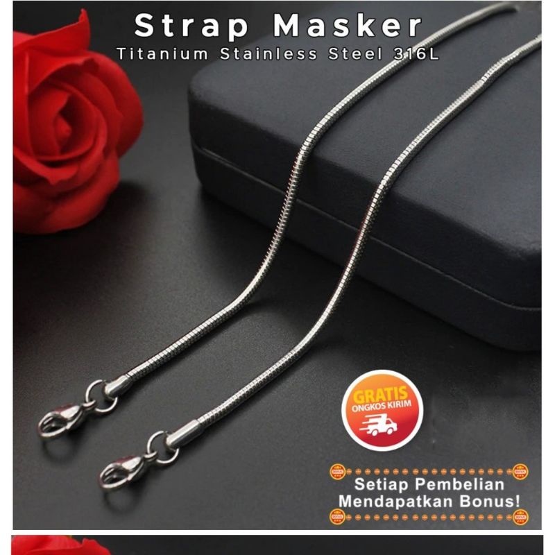 (BARANG READY) Kalung Strap Masker Pria Titanium Rantai Putih Anti Karat Selamanya Korea Dewasa Rema
