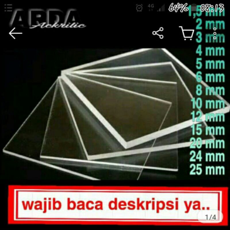 Akrilik Acrylic 10 mm rp170 /Acrylic Bening /akrilik marga cipta/Akrilik kaca plastik Mika