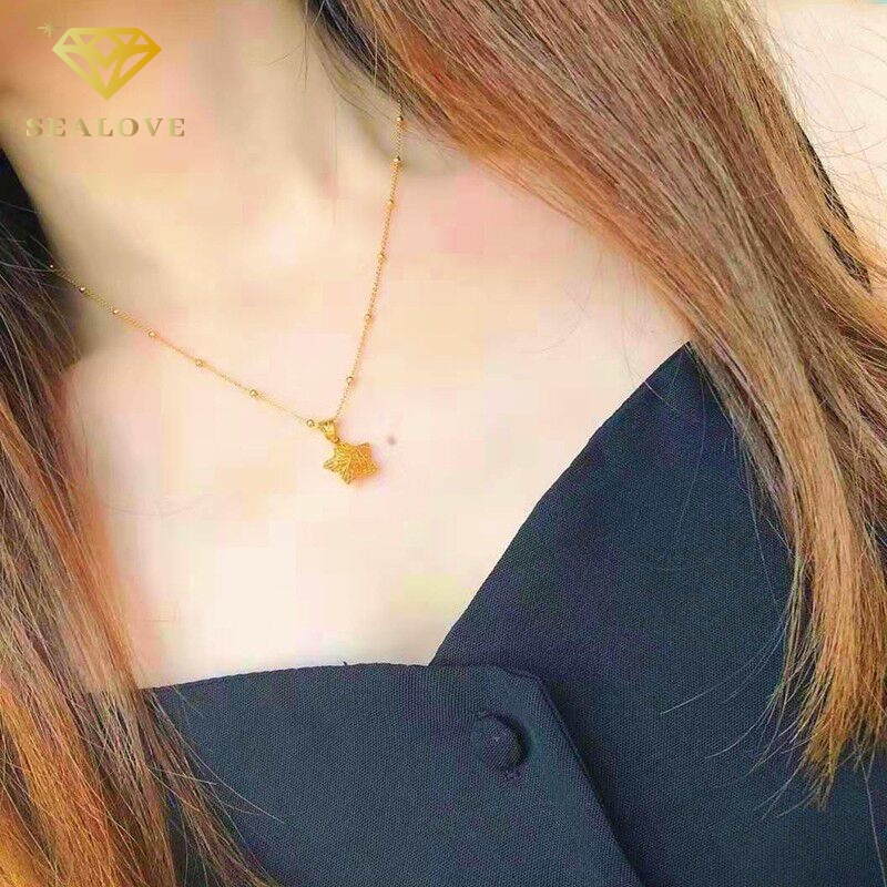 Kalung Titanium Wanita Liontin bintang berujung lima Cantik Lapis emas 18k anti karat perhiasan Korea