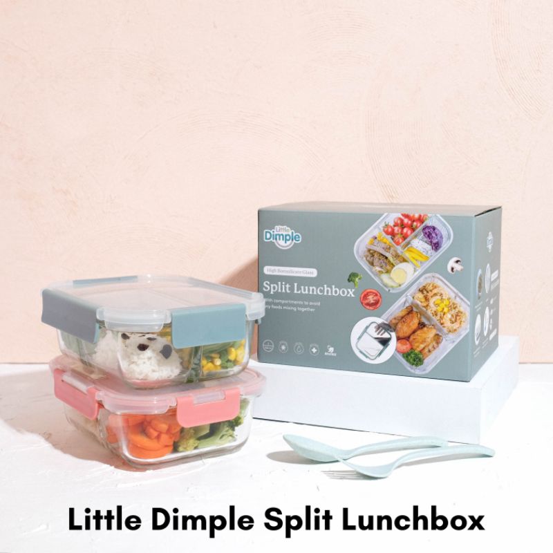 Little Dimple / Littledimple Split Lunch Box 2 grid / 3 grid / mixed grid / Kotak Bekal Bontot Makan Anak Kaca