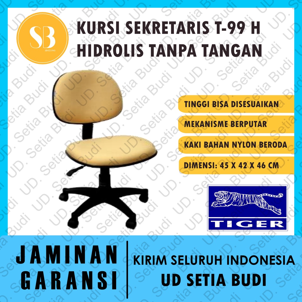 Kursi Kantor Sekretaris Tiger T-99H Hidrolis Tanpa Tangan