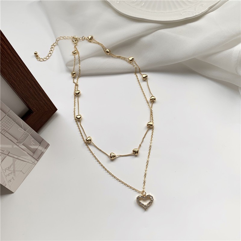 Korean double love full diamond necklace female clavicle chain necklace accessories wholesale factory