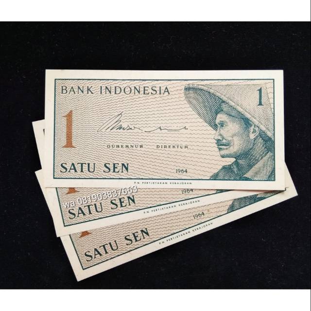 Uang kuno 1 sen 1964 koleksi jadul ( 0,01 rupiah) mahar nikah seserahan