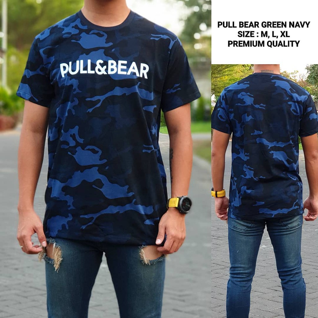 Kaos Pria / Kaos Premium Pull & Bear Army Blue