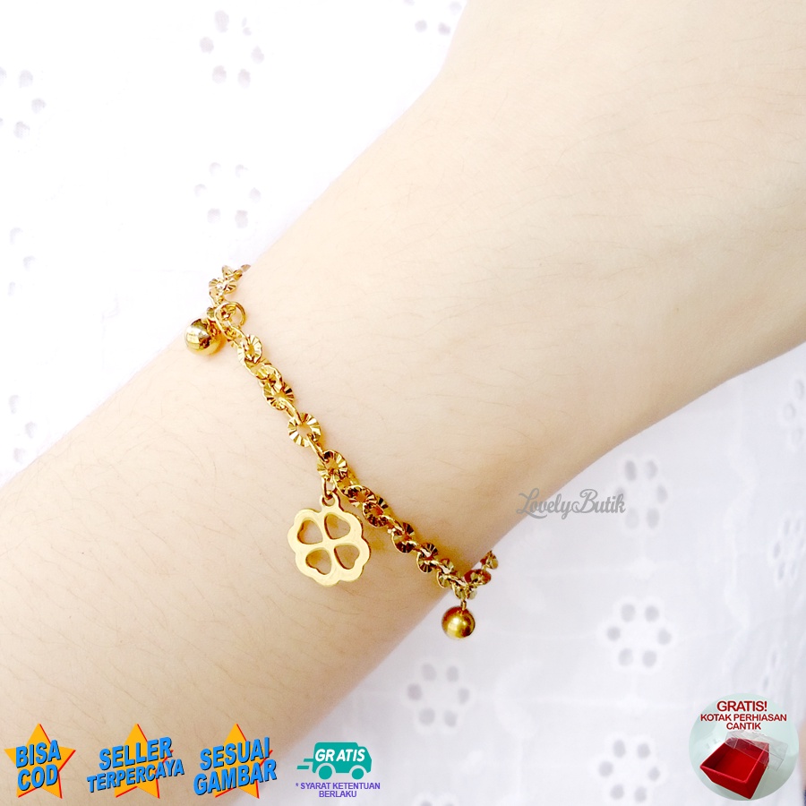 Lovelybutik Gelang Anak Perempuan Titanium Asli Anti Karat Gelang Tangan Anak Bunga Kecil Rantai Nori Donat Ukuran 15 Cm BONUS TEMPAT PERHIASAN