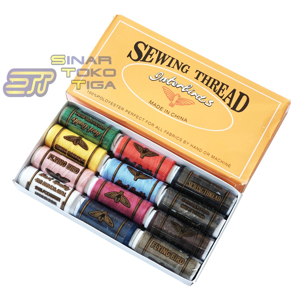 FLYING BIRD BENANG JAHIT KATUN SET 12PCS WARNA WARNI UNTUK MESIN JAHIT PORTABLE 12 PCS