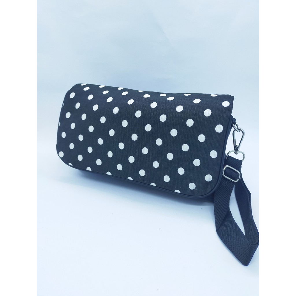 MW SELEMPANG SLING BAG WANITA KANVAS MOTIF POLKADOT ZELENA