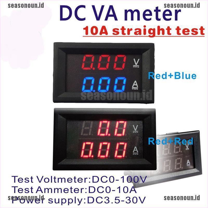 【sea】DC 0-100V 10A 3/4 Bit Voltmeter Ammeter Red Blue LED Amp Wires New