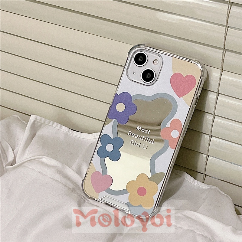 Soft Case Tpu Motif Bunga Aksen Cermin Untuk IPhone 11 XR X 7Plus 8Plus XS Max 13 12 11 Pro Max 7 8 SE 2020