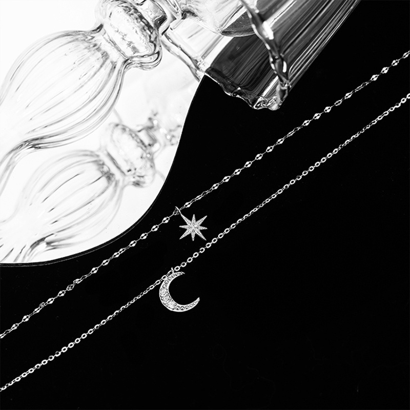 Fashion Star Moon Pendant Necklace Kalung Elegant Silver Multi Layer Chain Necklaces for Women Jewelry