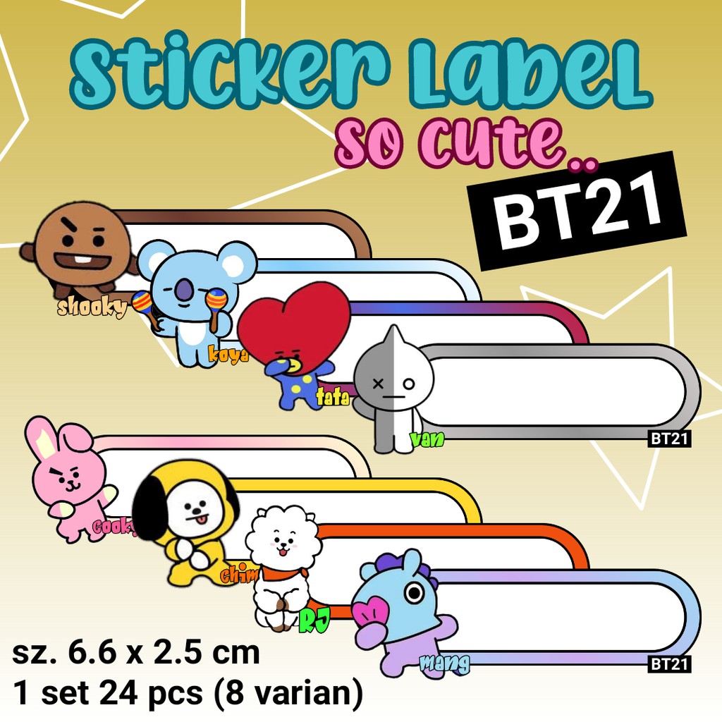 

delovie.art LABEL STIKER NAMA BT21 / STICKER NAMA KARAKTER BT21 MURAH LUCU UKURAN 6,6 CM X 2,5 CM