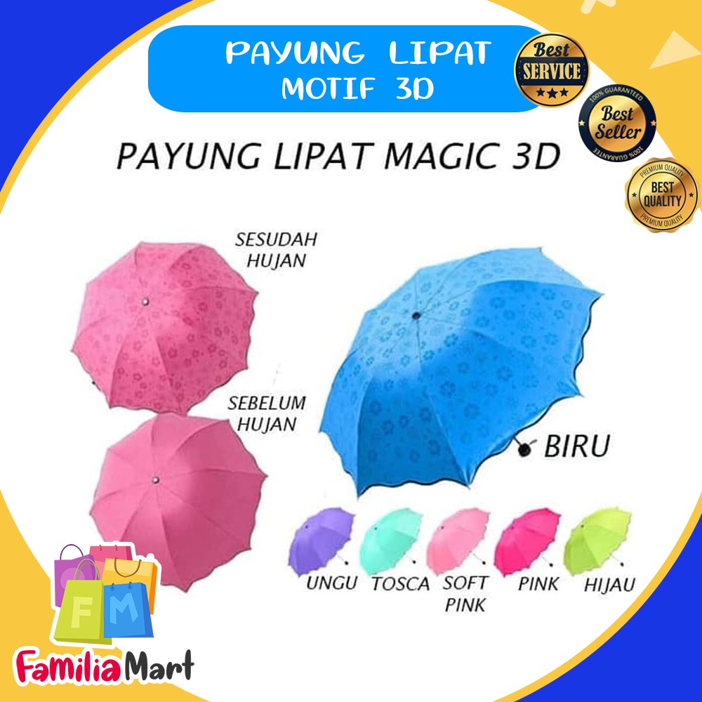 PAYUNG LIPAT AJAIB KELUAR MOTIF BILA KENA AIR 3D MAGIC UMBRELLA HUJAN