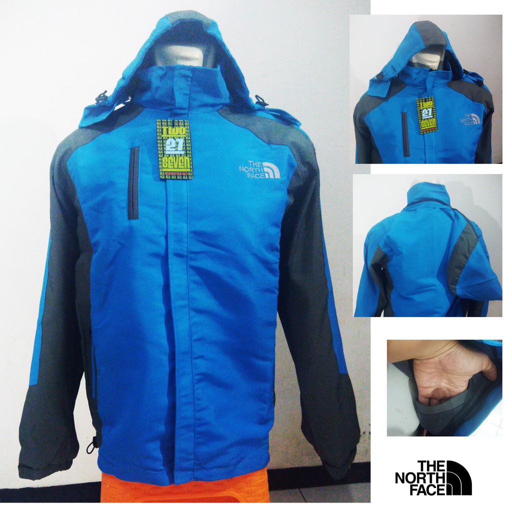 Jaket Outdor Parasut North Face Abu Biru Muda Turkis Kombinasi Combi Kombi Gunung Pendaki Mountain