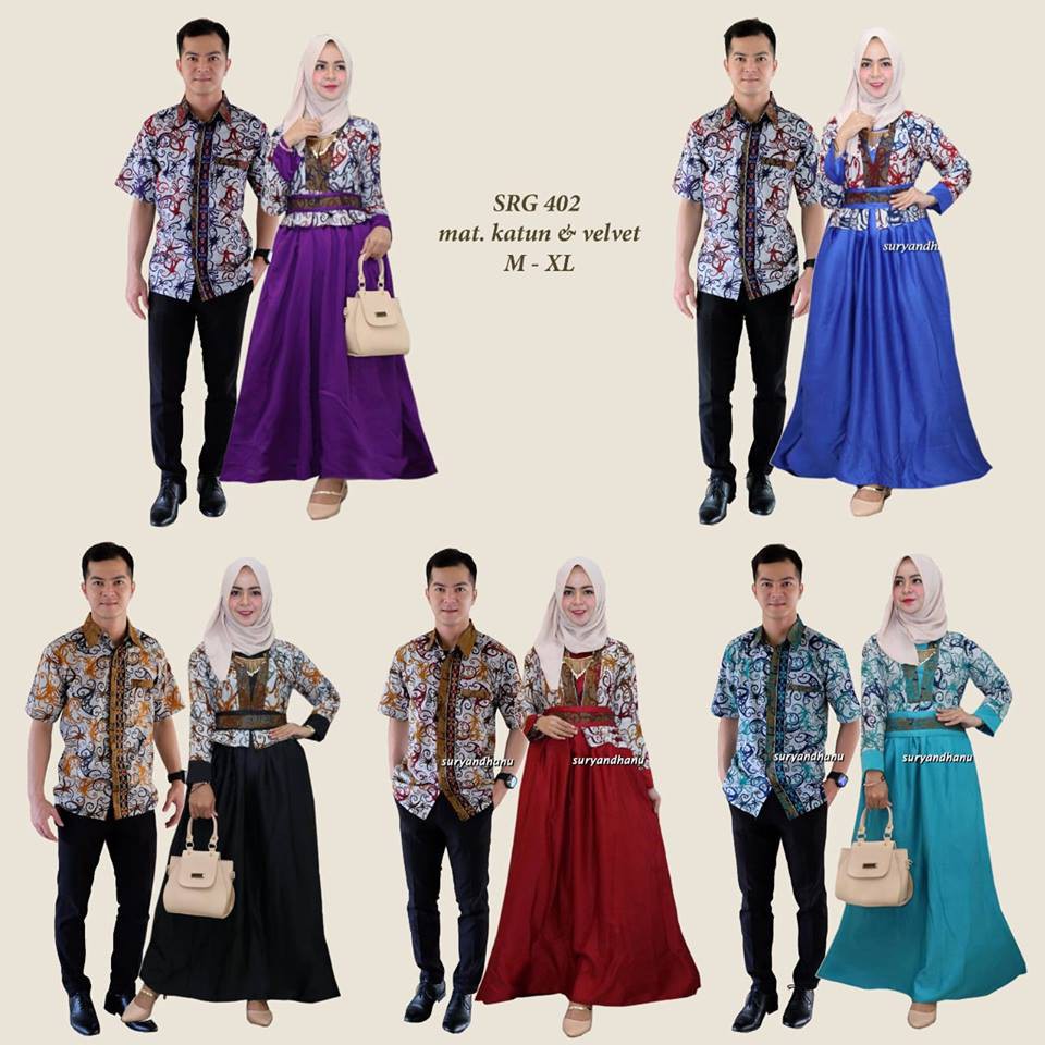 SRG 402 Sarimbit dress fake Bolero pesta couple batik moderen pasangan maxi long gaun muslim