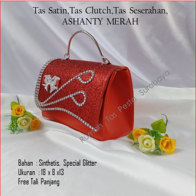 Tas Satin,Tas Clutch,Tas Seserahan,ASHANTY MERAH