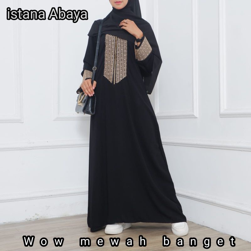 PROMO!! elegan bgt abaya bordir Dubai dg reseleting emas depan Wow kereeen mewah ka..