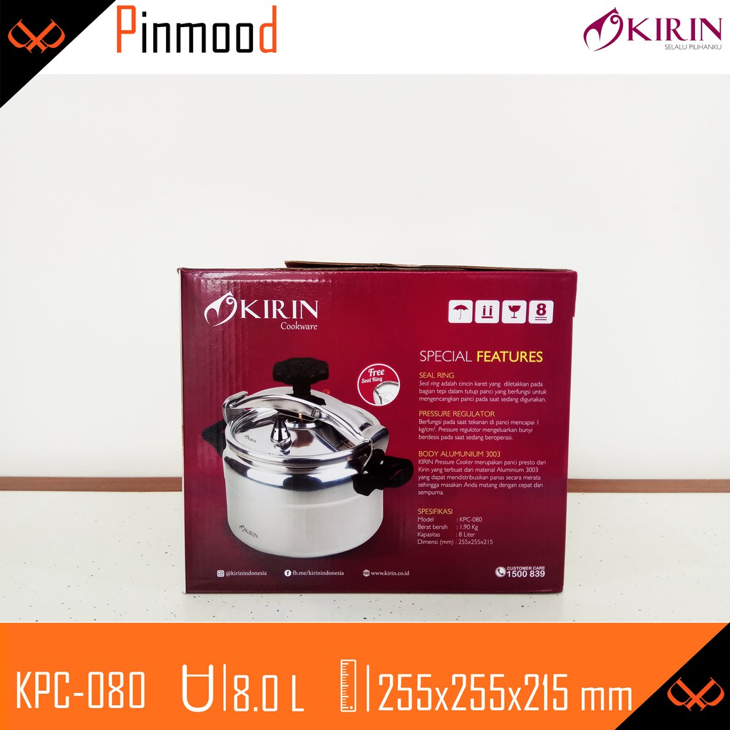 KIRIN PRESTO / PRESSURE COOKER KAPASITAS [8 LITER ] KPC-080 PANCI FREE SEAL RING MURAH