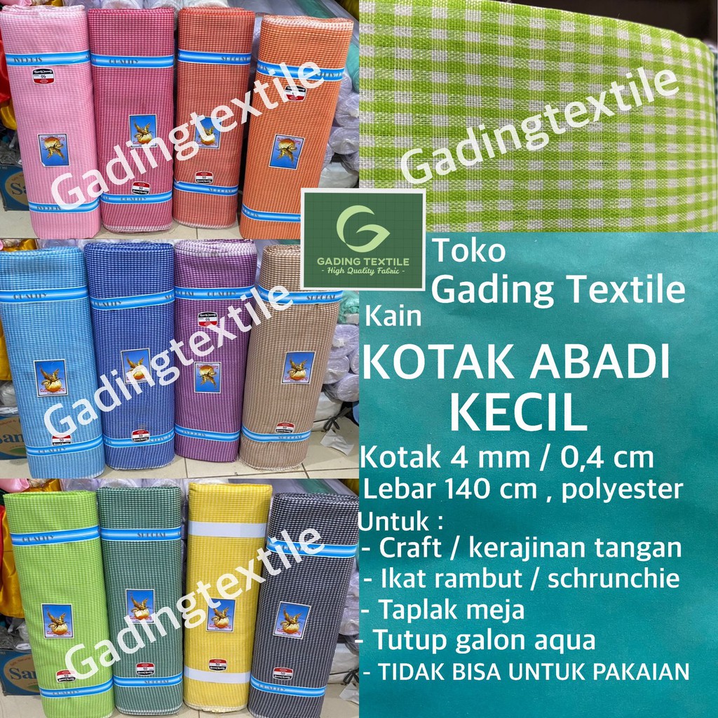 ( per 1  roll ) Kain motif kotak kotak ABADI kecil cele 4 mm rollan lebar 140 cm bahan alas taplak meja makan prakarya sekolah dekor dekorasi ruang ruangan craft kerajinan tangan schrunchie schruncie ikat rambut bando aksesoris fashion tutup galon