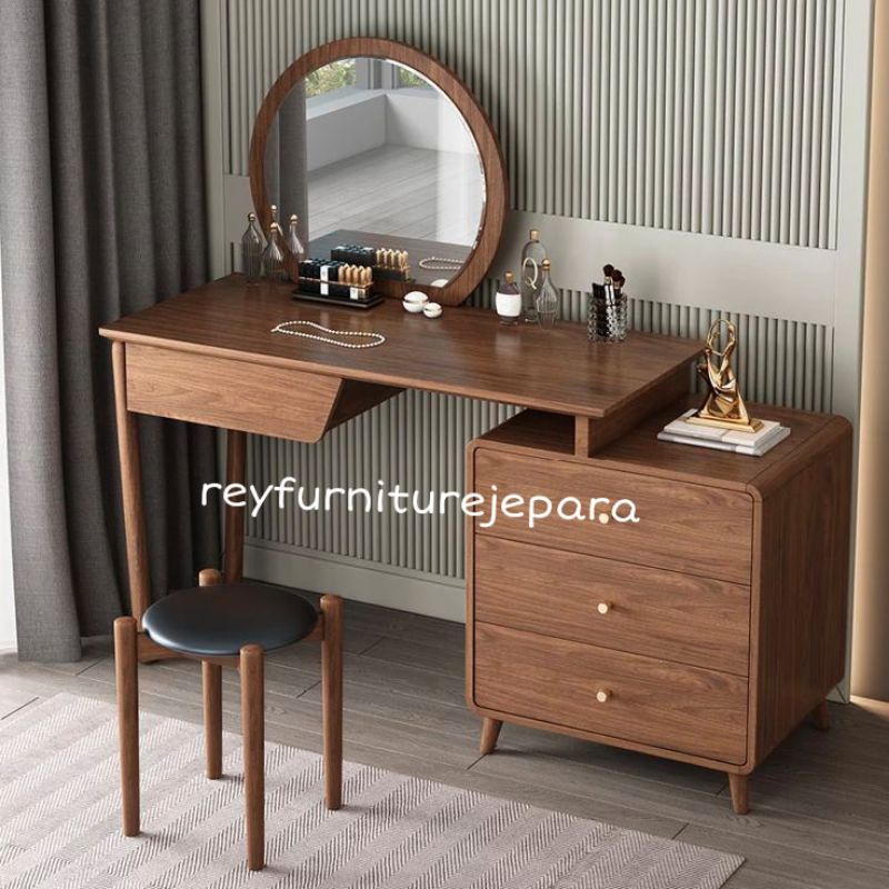 MEJA RIAS MINIMALIS KAYU JATI SOLID MODERN, TOLET MINIMALIS KAYU JATI