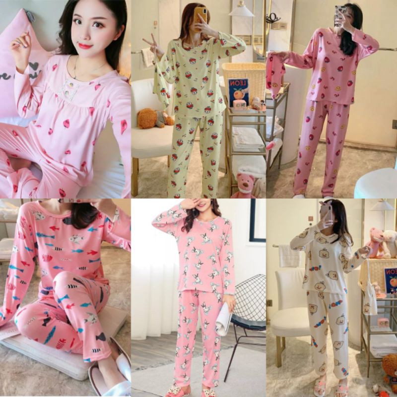 set piyama wanita dewasa PP spandek import #6Motif