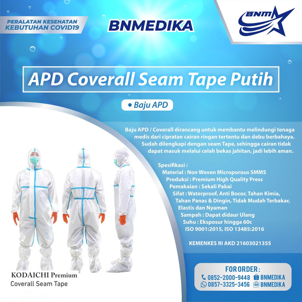 APD COVERALL HAZMAT MICROPOROUS SEAM TAPE PUTIH REAL BREATHABLE KODAICHI PREMIUM