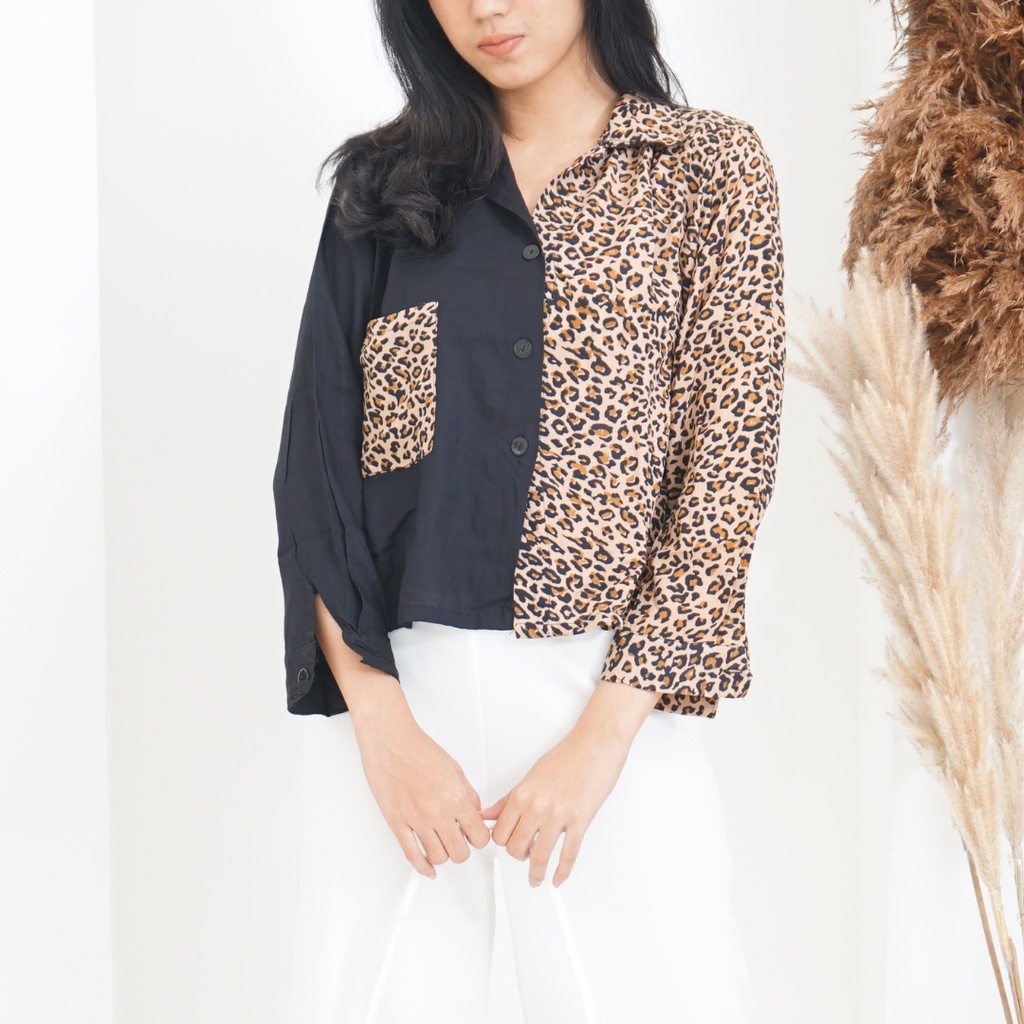 Kemeja Two Tone  Lengan Panjang | Kemeja 2 Warna Zebra Sapi Leopard | Kemeja Animal Print