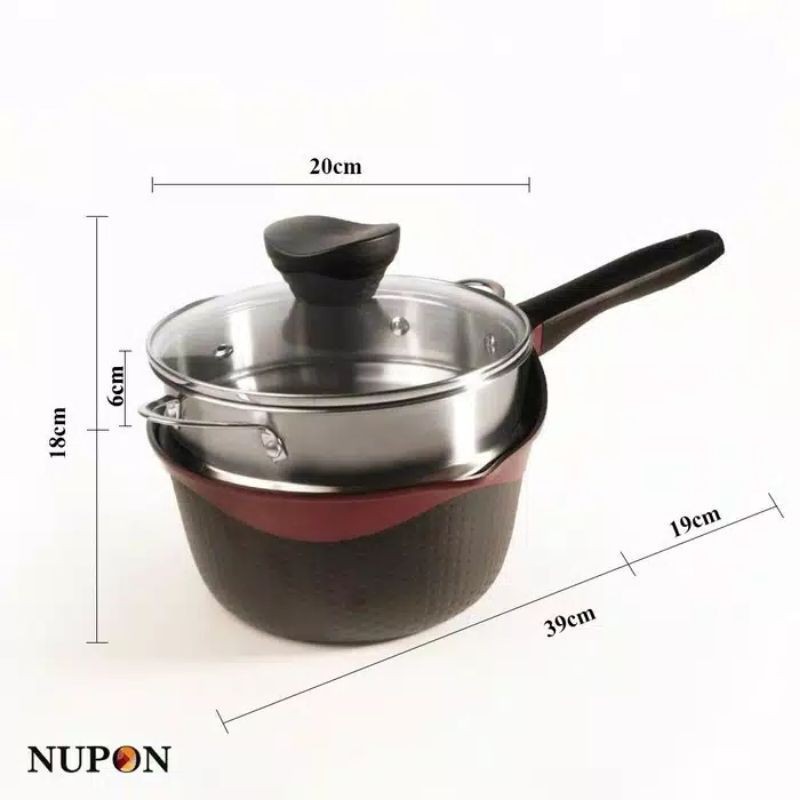 Panci NUPON PFOA SAUCE PAN 18CM. FREE TUTUP KACA DAN STEAMER STAINLESS