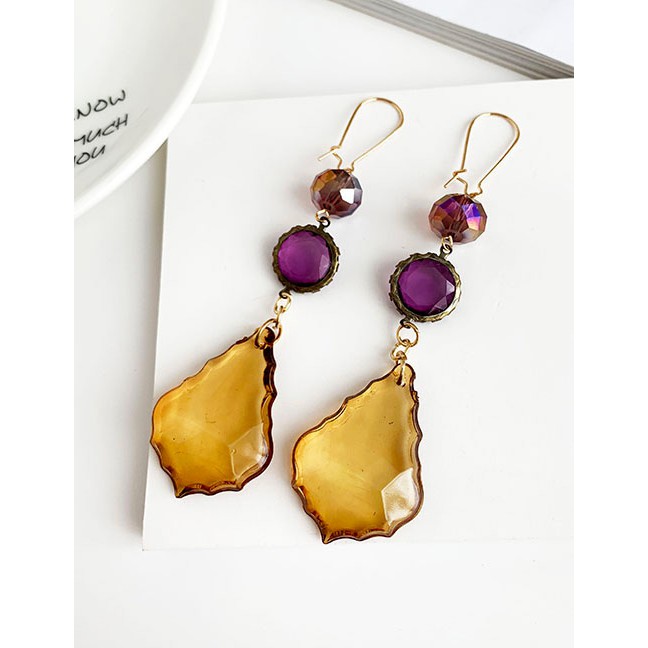 LRC Anting Tusuk Fashion Yellow Brown Alloy Resin Geometric Earrings F81881
