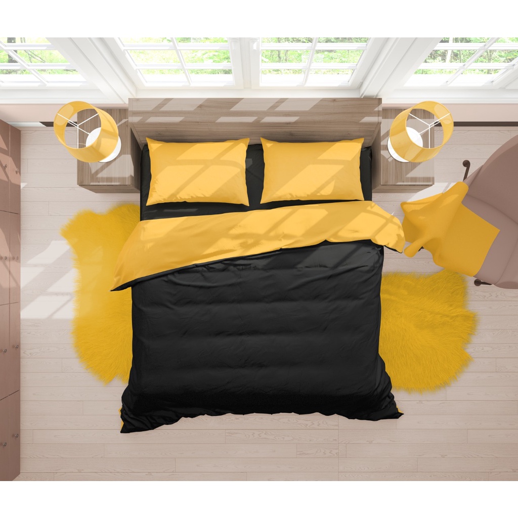 Two Tone Bedcover ROMANTIC Hitam x Kuning aesthetic Bandung