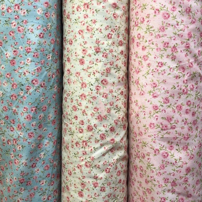 KAIN BAHAN KATUN JEPANG TOKAI SENKO MOTIF BUNGA MAWAR TANGKAI KECIL